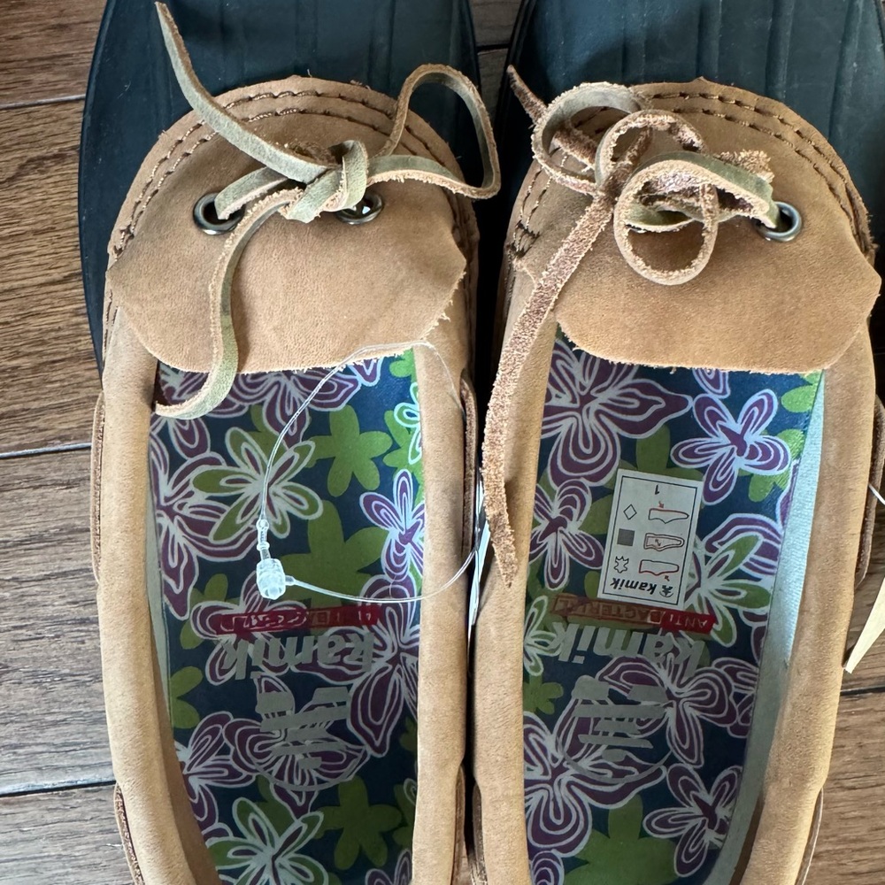 Kamik Tan and Black Floral Lined Rain Shoes